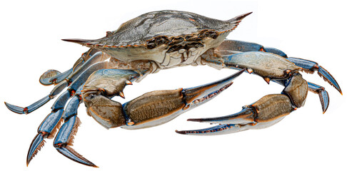 Blue crab isolated on white background, full depth of field