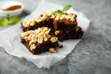 Poster - Traditional homemade brownies with caramel and peanut