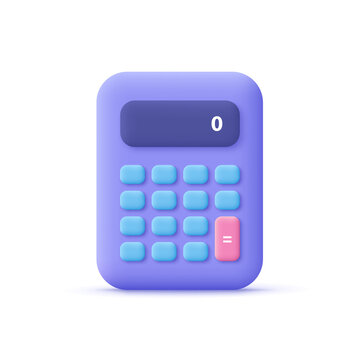Wall Mural - Calculator, math device. Financial analytics, bookkeeping, budget, debit, credit calculations concept. 3d vector icon. Cartoon minimal style.