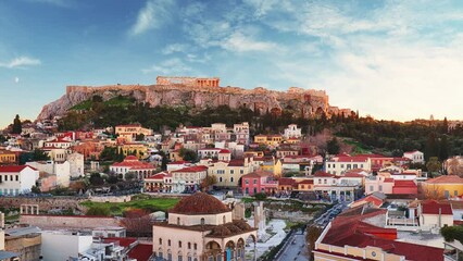 Poster - Acropolis with Parthenon temple against day in Athens, Greece, Time lapse