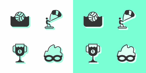 Sticker - Set Glasses for swimming, Water polo, Award cup and Kitesurfing icon. Vector