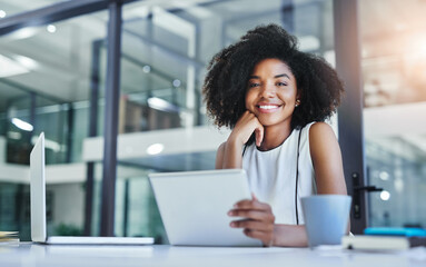 Poster - With apps like these your business will flourish. Cropped shot of an attractive young businesswoman working in her office.
