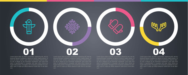 Sticker - Set line Canadian totem pole, Snowflake, Christmas mitten and Deer antlers. Business infographic template. Vector