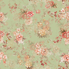 Wall Mural - seamless floral flower all over pattern with negative in color Green background