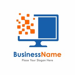 Digital computer pixel vector logo template abstract. Suitable for business, tech, application and art