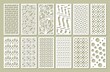 Set of vertical rectangular panels. Stencils, lattices, screens with geometric patterns, floral ornaments, lines. Vector template for plotter laser cutting of paper, metal engraving, wood carving, cnc