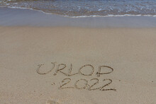 The Inscription Urlop 2022 In Polish, Vacation 2022, On The Sand By The Water And The Rising Wave, Seashore Beach Vacation By The Sea