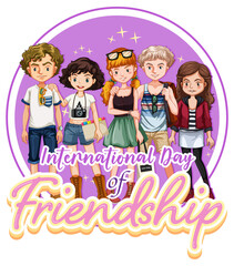 Canvas Print - International Day of Friendship logo banner with teenagers group