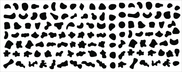 Set of different blotch shapes. Random abstract liquid shapes, round abstract organic elements. Pebble, drops and blobs silhouettes. Simple rounded shapes. Vector illustration	
