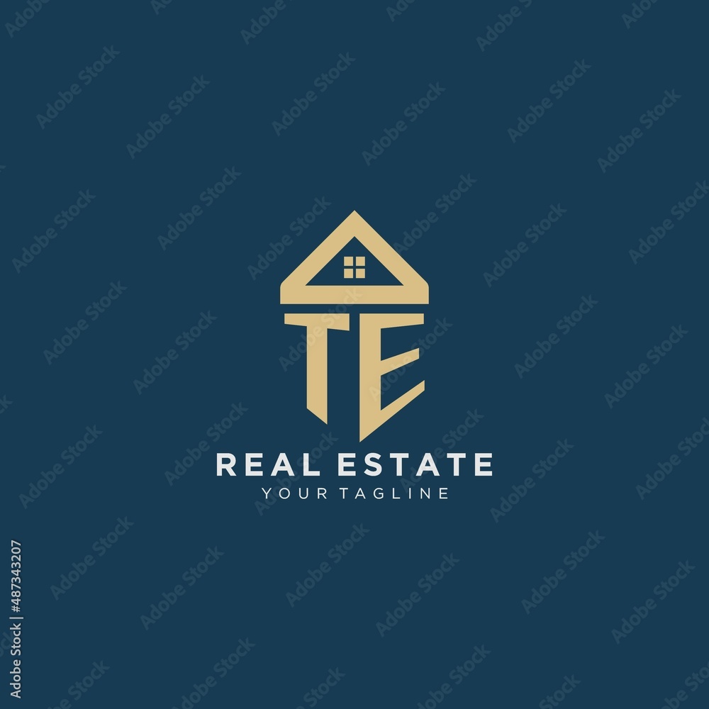 initial letter TE with simple house roof creative logo design for real ...