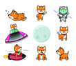 Doge kids mascot, shiba, doge meme character card, for web, banner, poster, etc. Cute shiba inu dog illustration set, in different poses, sticker in different emotions and poses. NFT.