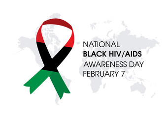 National Black HIV AIDS Awareness Day vector. HIV awareness ribbon with pan-African colors vector. February 7. Important day