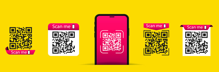 QR code set. Scan qr code icon. Template scan me Qr code for smartphone. QR code for mobile app, payment and phone. Vector illustration.