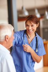 Wall Mural - Shes got an excellent bedside manner. Cropped shot of a female nurse checking on her senior patient.