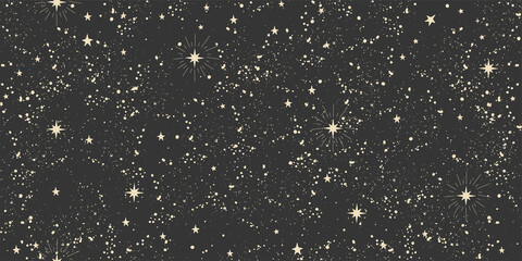 seamless space boho pattern with stars on a black background for tarot, astrology. mystical sky, abs