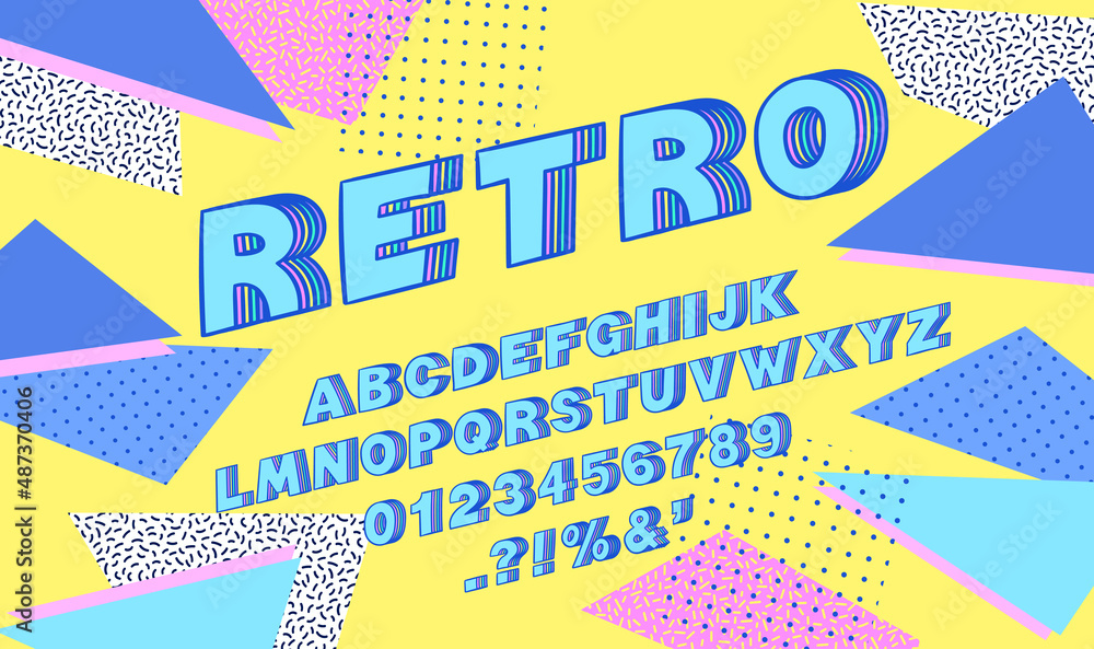 90s style font alphabet. Doodle font. Colorful typography. Doodles ...