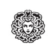 Vector Black and White Medusa Gorgon Woman Head with snakes Illustration
