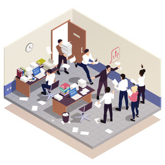 Sticker - Messy Office Work Isometric Composition