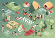 Isometric Hiking Infographic Composition