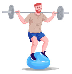 Canvas Print - Man obsessed with gym semi flat RGB color vector illustration. Struggling figure. Exercise obsession. Person with addictive personality isolated cartoon character on white background