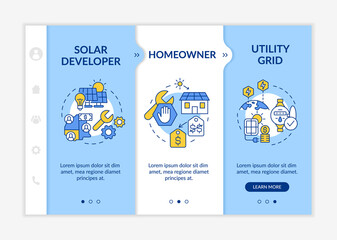 Wall Mural - Power purchase agreements provide blue and white onboarding template. Responsive mobile website with linear concept icons. Web page walkthrough 3 step screens. Lato-Bold, Regular fonts used