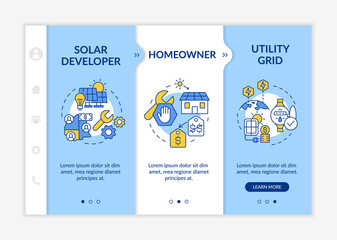 Canvas Print - Power purchase agreements provide blue and white onboarding template. Responsive mobile website with linear concept icons. Web page walkthrough 3 step screens. Lato-Bold, Regular fonts used