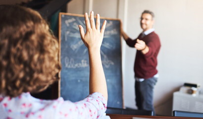 Poster - Dont be afraid to ask questions. Shot of an unrecognizable woman raising her hand to ask a question in a meeting.