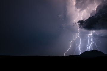 Wall Mural - powerful lightning storm and dark sky