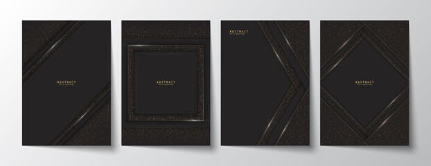 Wall Mural - shiny luxury layered cover design set with glitter, golden lines and copy space on black. premium el