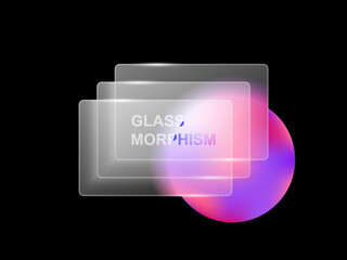 Set of transparent plastic cards layers in glassmorphism style futuristic colorful vector illustration.