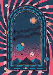 Wall Mural - abstract background, psychedelic color geometric border, frame