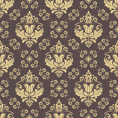 Classic seamless pattern. Damask orient brown and golden ornament. Classic vintage background. Orient ornament for fabric, wallpaper and packaging