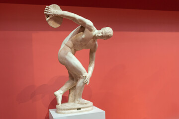 copy of an antique marble sculpture of a discus thrower. Ancient Roman sculpture, hero statue