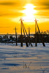 Wall Mural - Winter russian landscape at sunset