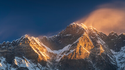 Wall Mural - golfer light and wind on peak lhotse in nepal in panoramic view