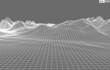 © RDVector - Wireframe landscape on white background. Abstract geometric vector technology background. 3d vector digital background.