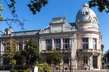 Street and building at the center of city of Ruse, Bulgaria