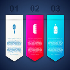 Sticker - Set Hairbrush, and Spray can. Business infographic template. Vector