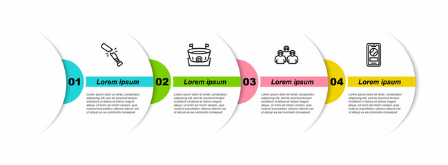 Sticker - Set line Broken baseball bat, Baseball arena, Team of players and Mobile with. Business infographic template. Vector