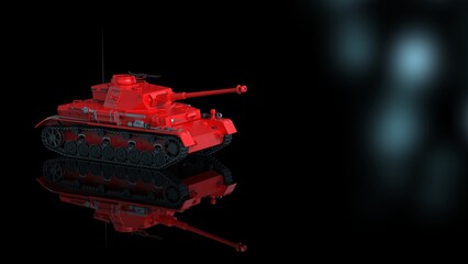 Wall Mural - Metallic military red painting tank on flash lighting background. Concept image of power strength, dynamic strategy and strong system. 3D illustration. 3D high quality rendering.  