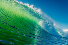 Batter Wave With Green Tones In Atlantic Ocean. Swell In Florianopolis