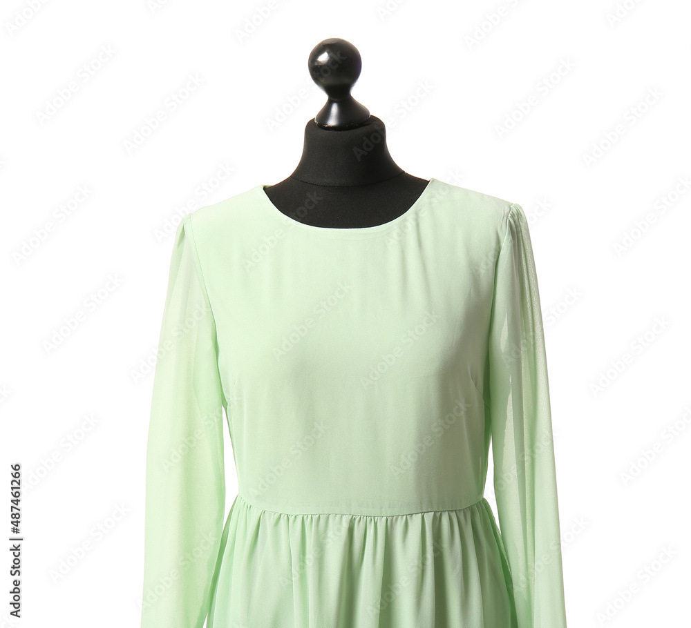 Mannequin with dress on white background, closeup