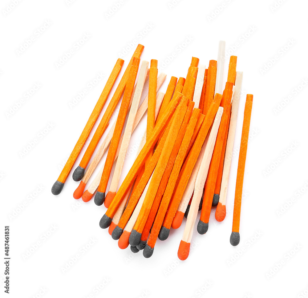 Different new matchsticks on white background