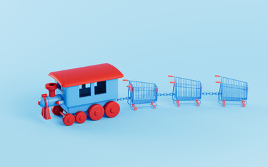 Wall Mural - Shopping cart and train, shopping online, 3d rendering.