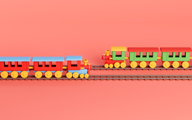 Wall Mural - Trains with pink background, 3d rendering.