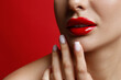 © New Africa - Closeup view of woman with beautiful lips on red background. Space for text