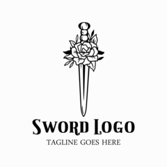 Wall Mural - Sword logo with flower, sword design vector, sword icon silhouette art