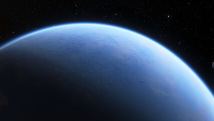 Wall Mural - View of planet earth from space, detailed planet surface, science fiction wallpaper, cosmic landscape 3D render	
