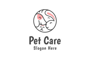 Wall Mural - dog cat rabbit and bird in circle line animal care, pet logo design