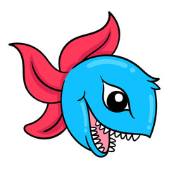 Wall Mural - the head of a predatory plant with sharp sharp teeth, doodle icon drawing